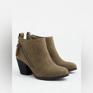 Torrid Olive Faux Suede Ankle Booties with Zipper Detail | Size 11 (WW)